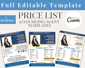 Notary Price List Loan Signing Agent Price List Notary Marketing Notary Pricing Guide Notary Templates