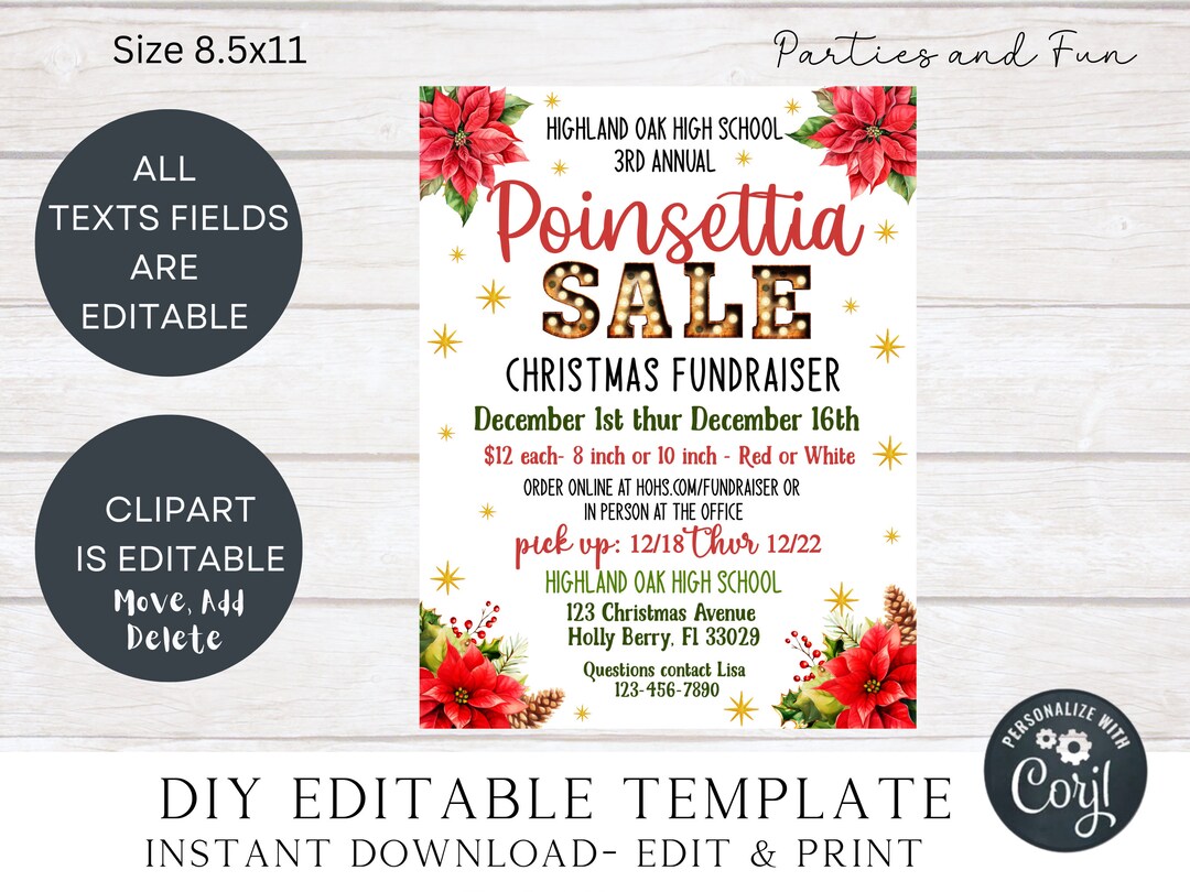 Poinsettia Sale Fundraiser Flyer Christmas Poinsettia Fundraiser Flyer Christmas School