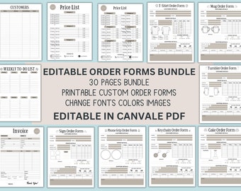 Editable Order Forms Bundle Tshirt Tumbler Invoice Template Editable Canva Template Printable Small Business Forms Custom Order Form
