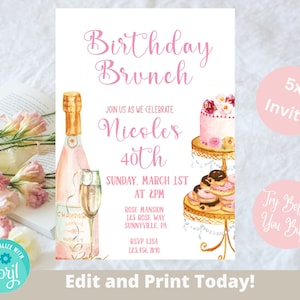 Birthday Brunch Invitation Template Adult Birthday Party - Etsy