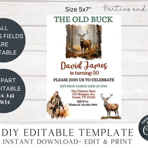 Old Buck Birthday Invitations Deer Birthday Invitation Deer Party Deer Birthday The Old Buck Any Age Hunting theme Invitation 50th Birthday imagem 2