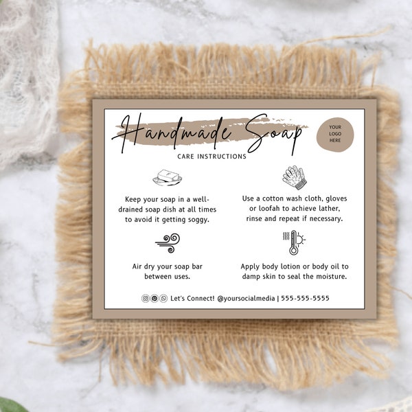 Boho Theme Handmade Soap Care Card Template Editable Soap Care Cards Printable Soap Packaging Care Instructions Soap Small Business Inserts