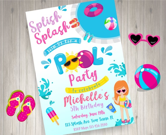 Pool Party Invite Girl Pool Party Birthday Invitation Girl Pool Party Invitation Pool Invite Pool Invitation Summer Pool Party Birthday Il_570xn