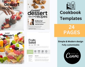 Dessert cookbook template Ebook template Canva Desserts CookBook Template canva minimalist custom Sweets cookbook business  graphic design