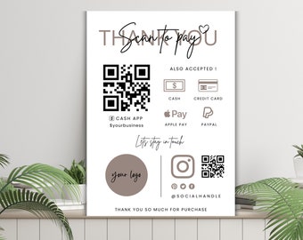 Editable Scan to Pay Card QR Code Sign Payment Template CashApp PayPal Venmo Pay Sign for Small Business Printable Editable Canva Template