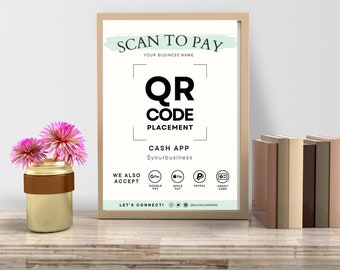 Editable Scan to Pay Card QR Code Sign Template Payment Printable Editable Canva Template CashApp PayPal Sign for Small Business Venmo