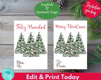 Christmas Tree Gift Tag Template, Printable Christmas Tree Favor Tag Editable Holiday Gift Tag Christmas Tree Gift Tag Co Worker Tag Teacher