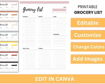 Editable Master Grocery List Shopping List Template Grocery List Template Printable Digital Meal Planning Grocery List PDF