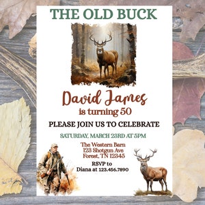 Old Buck Birthday Invitations Deer Birthday Invitation Deer Party Deer Birthday The Old Buck Any Age Hunting theme Invitation 50th Birthday image 1