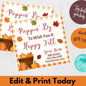 Onroerend goed vallen pop per tag, vastgoedmarketing, onroerend goed sjabloon, herfst cadeau tag, makelaar branding, Instant Download, afdrukbaar