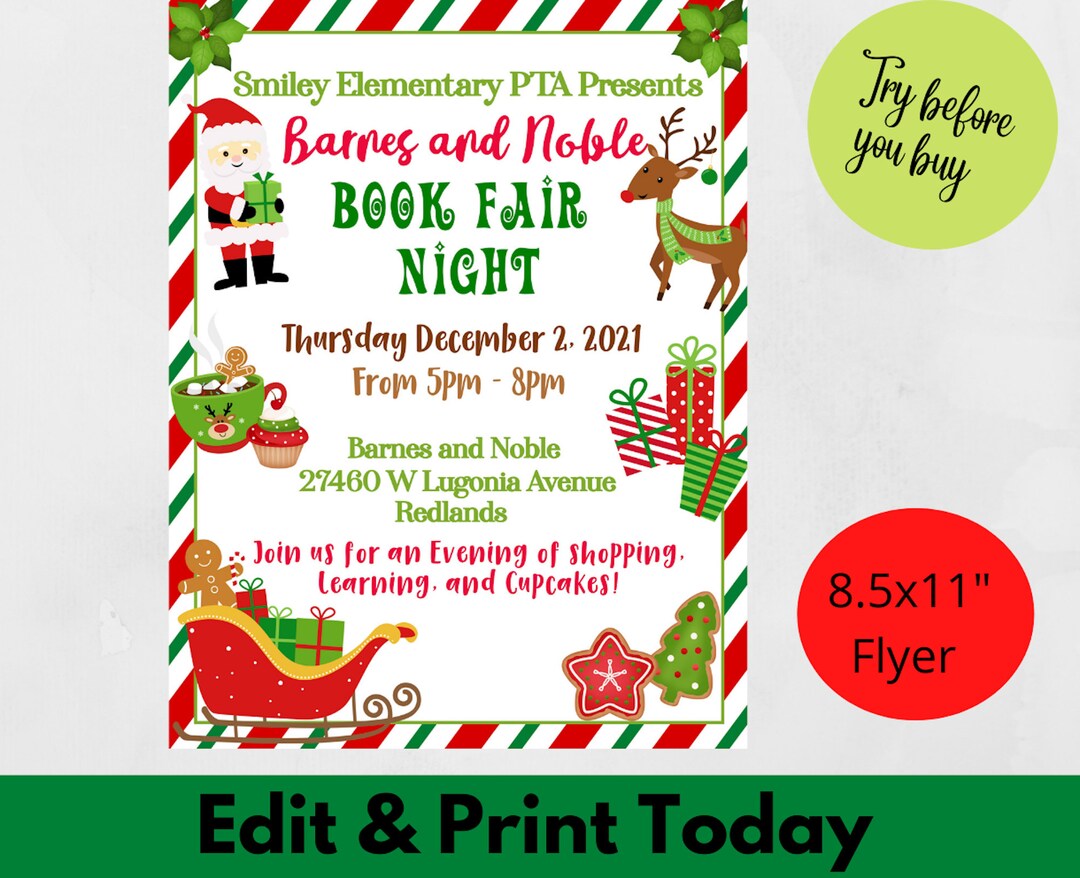 EDITABLE School Book Fair Flyer Holiday Book Fair Editable Etsy