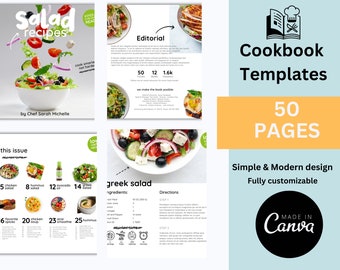 Salad cookbook template Ebook template Canva CookBook Template canva minimalist custom Recipe cookbook business  graphic design