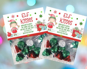 Elf Kisses Treat Bags Treat Topper Christmas Gift Tags Christmas Treat Bag Topper Gift Bag Girl Elf Christmas Gift Tags Gingerbread Tag