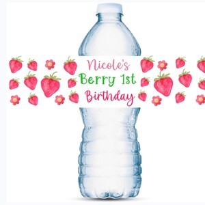 Editable Strawberry Water Bottle Labels Strawberry Birthday Decor Berry Sweet 1st Birthday First Printable Bottle Label Template Corj