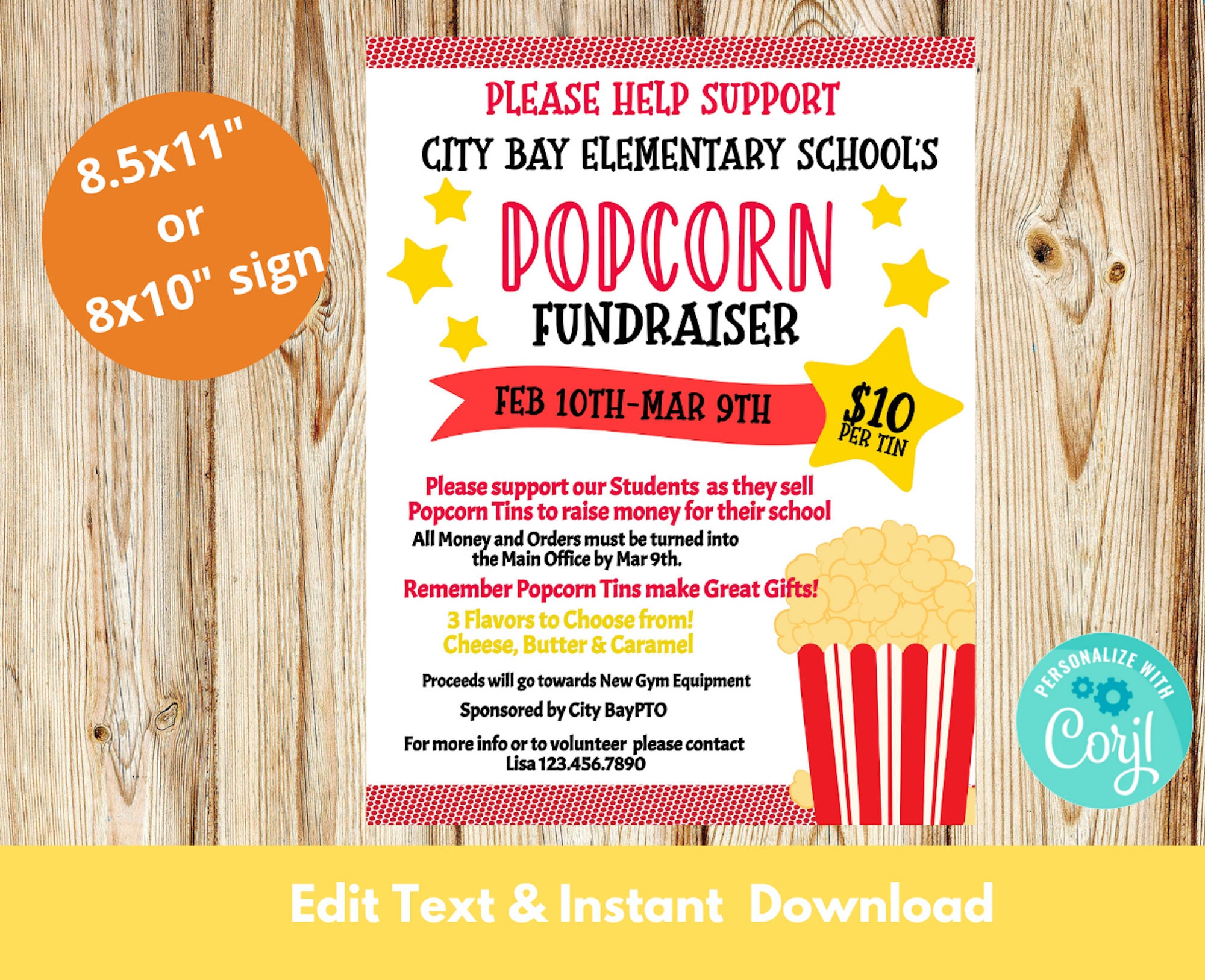 Paper Tags Popcorn Fundraiser Flyer DIY Instant Download PTO PTA