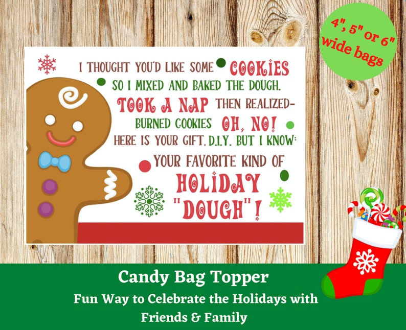 Holiday Dough Treat Bags & Toppers Christmas Gift Tags Christmas Treat Bag Topper Gift Bag Topper Christmas Tags Gingerbread Tag image 2