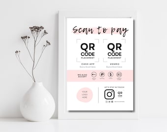 Editable Scan to Pay Card QR Code Sign Template Editable Canva Template CashApp PayPal Sign for Small Business Venmo Payment Printable