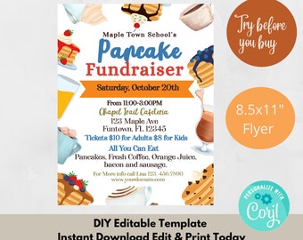 Pancake Fundraiser Breakfast Fundraiser Flyer Poster Set Church Charity Community School Benefit Event Flapjacks School Event Flyer