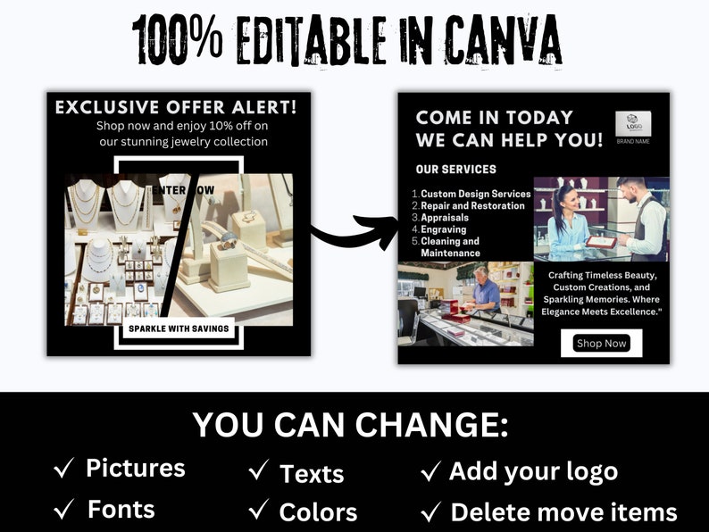 60 Jewelry Business Template Black and White Instagram Post Jewelry Instagram Black and white Branding Instagram Posts Canva Instagram post image 5