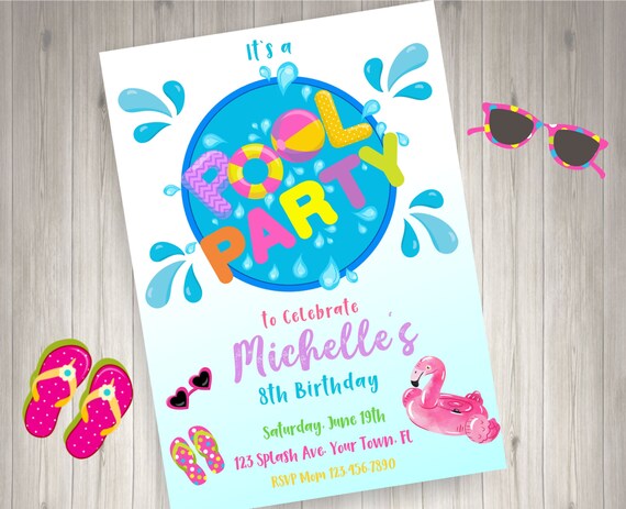 Pool Party Birthday Pool Party Invitation Summer Party Pool Invitation Pool Invitation Template Swim Party Splish Splash EDITABLE invitation Il_570xn