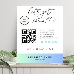 Social Media Sign Template QR Code Sign Editable Small Business Sign Printable Instagram Facebook Follow Us Sign Leave us a Review Sign 画像 4