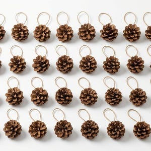 40 Mini Pine Cone Ornaments with Hanging Strings, Natural Rustic Christmas Decor, Small Pinecones for Fall Crafts and Weddings