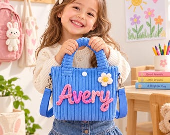 Cute Personalized Girls Purse Custom Name Crossbody Bag, Coquette Style Toddler Handbag, Handmade Yarn Letter Bag, Little Girl Gift