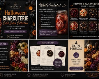 Recetas de charcutería para Halloween / 8 guarniciones frías / Encurtidos / Recetas para mesa de aperitivos / Entretenimiento otoñal / Receta digital en PDF