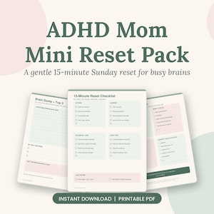 ADHD Mom Sunday Reset Pack, Brain Dump, Dopamine Menu (PDF Download)