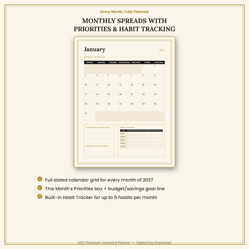 2027 Journal &amp; Planner | Monthly, Weekly, Goal Setting (digital Download) - Etsy