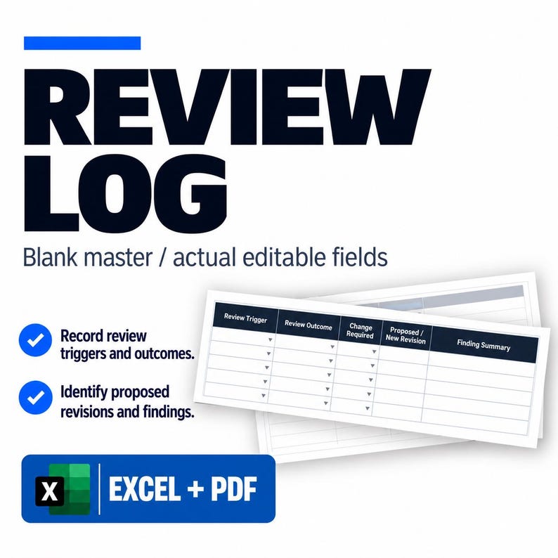 SOP Compliance & Review Tracker — Excel Template - Etsy