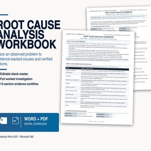 Root Cause Analysis Workbook | Editable Word Investigation Template with Completed Example and User Guide