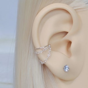 Conch Ear Cuff, Fake Clip On Conch Earring, Single Or Double Chain Conch Cuff Earring, Dainty Cartilage Helix Earring, No Piercing Required