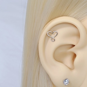 Heart Infinity Helix Earring Cartilage Stud Small Heart Jewelry Love Heart Infinity Symbol High Quality - Sterling Silver, 14K Gold Filled