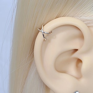 Fake Criss Cross Cartilage Ear Cuff Helix Fake Clip On Faux Cuff Earring Criss Cross Dainty Upper Cartilage - Sterling Silver/14K Gold