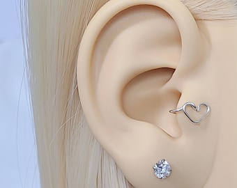 Fake Heart Tragus Earring Ear Cuff Fake Tragus Clip On Ear Cuff No Piercing Required Simple Dainty Earring, Sterling Silver/14K Gold Filled