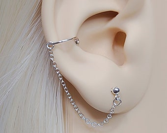 Fake Conch Chain Ear Cuff Earring Fake Clip On Faux Cuff Earring Simple Single Chain Dainty Dangle - Sterling Silver/14K Gold Filled