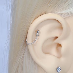 Dainty Chain Cartilage Earring Helix Chain Earring Dangle Stud Single Double Or Triple Chain - High Quality Non Tarnish Chains