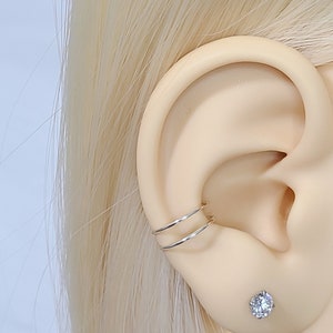 Boucle d'oreille faux double cerceau, fausse boucle d'oreille hélix cartilage conque, anneaux de manchette à clip - boucle d'oreille fausse manchette sans piercing bijoux créoles sans couture