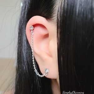 Rhinestone Cartilage Chain Earring Double Lobe To Cartilage Helix Ear Cuff Or Real Earring Multiple Piercings Chain Dainty Cubic Zirconia