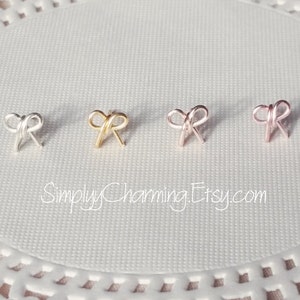 Bow Ribbon Cartilage Earring Helix Stud Dainty Bowtie Small Delicate Wire Cartilage Stud Jewelry - Sterling Silver/14K Gold Filled