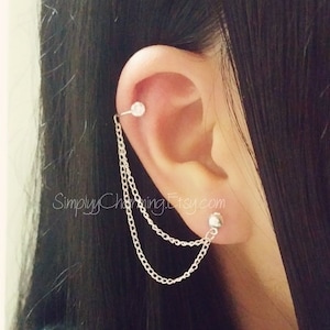 Rhinestone Ear Cuff for Helix Cartilage Piercing, No Piercing Ear Cuff Clip On, Helix Conch Chain Earring, Single or Double Chain Ear Cuff