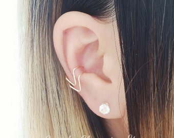 Fake V Shape Double Conch Ear Cuff Earring Fake Cartilage Helix Clip On, No Piercing Required Geometric - Sterling Silver 14K Gold Filled