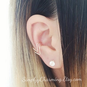 Boucle d'oreille double conque en forme de V, faux cartilage, clip hélicoïdal en forme de V, aucun piercing requis Géométrique - Argent sterling rempli d'or 14 carats