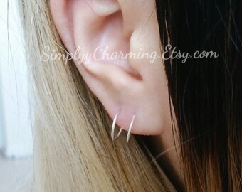 Fake Double Hoop Earring Fake 2nd Piercing Lobe Earring No Second Lobe Piercing Required, Body Jewelry Sterling Silver/14K Gold Filled