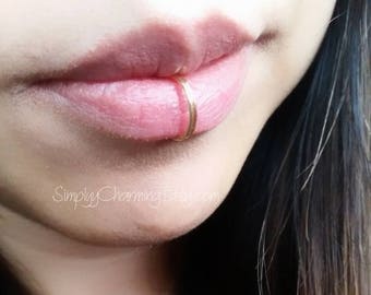 Fake-Lippenring, schmaler Doppelring-Clip-On-Lippenpiercingring, Schmuck ohne Piercing, Sterlingsilber oder 14-karätiges Gold gefüllt