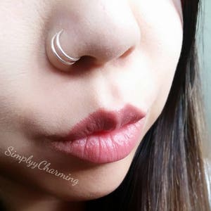 Fake Double Hoop Nose Ring Faux False Jewelry Clip On No Piercing - Sterling Silver/14K Gold Filled