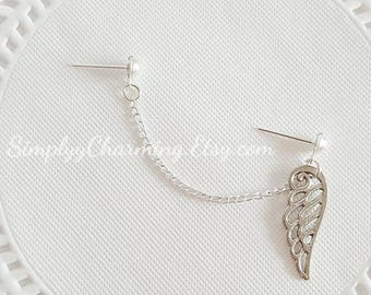 Angel Wing Cartilage Chain Earring Double Lobe Piercing Chain Double Stud Helix Ear Cuff Charm Jewelry