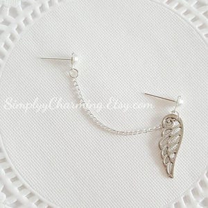 Angel Wing Cartilage Chain Earring Double Lobe Piercing Chain Double Stud Helix Ear Cuff Charm Jewelry