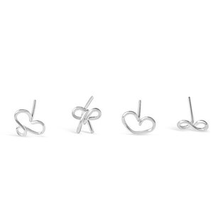 Tiny Heart Infinity Bow Cartilage Helix Studs - Set Of 4 Earrings - High Quality Dainty Earrings Jewelry - Sterling Silver/14K Gold Filled